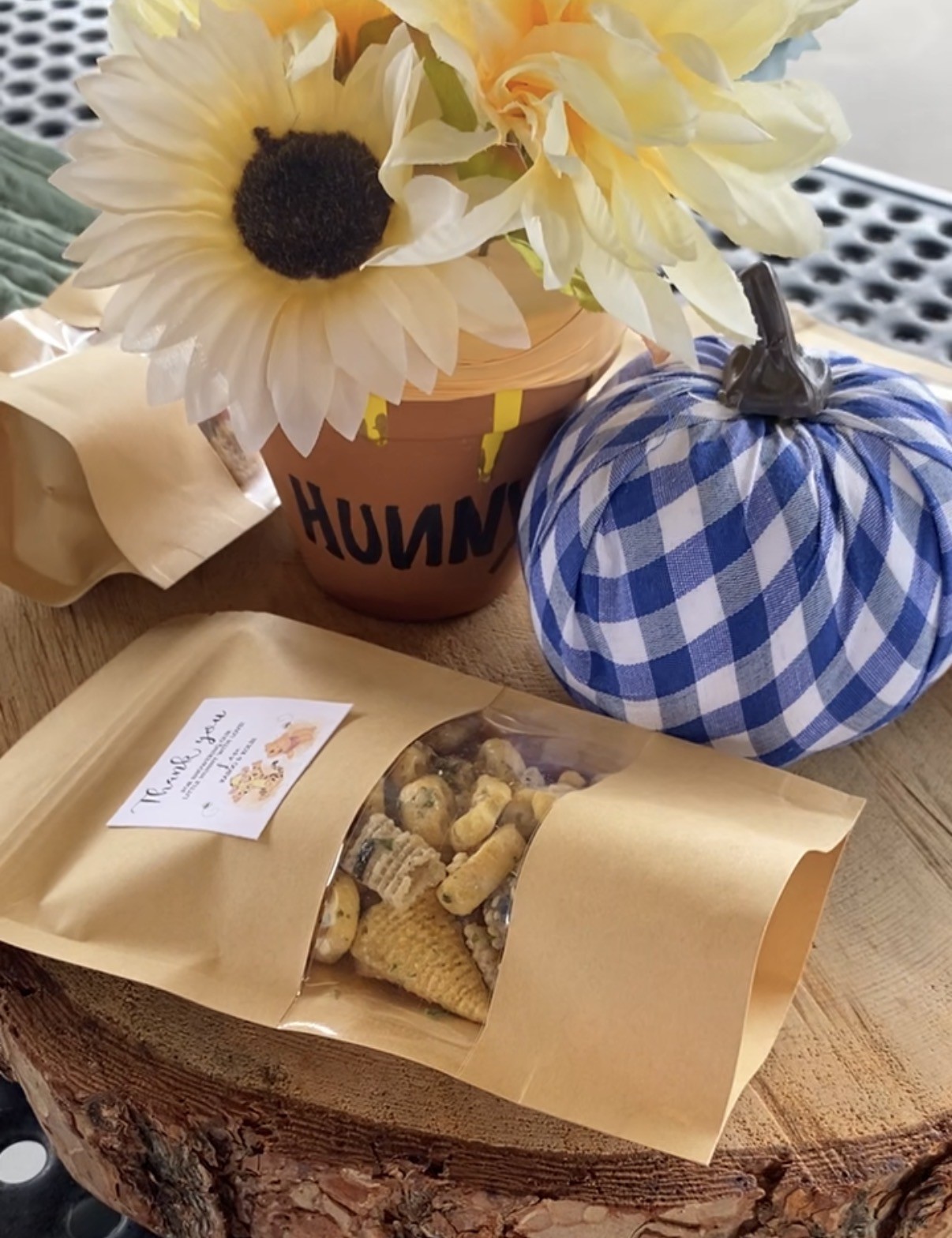 Sunflower and gingham party favors